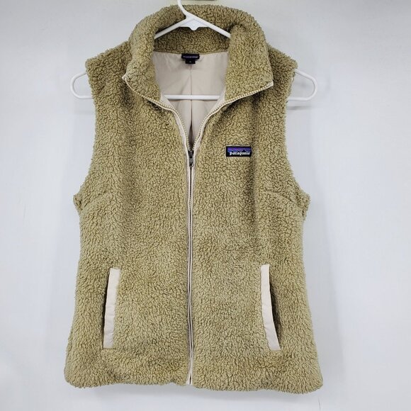 Patagonia Women's Los Gatos Fleece Tan Fuzzy Zip Up Winter Vest Medium - Picture 1 of 10